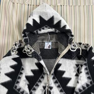 Artesanias Tuntaquimba Sweater Mens Medium Gray Full Zip Hooded Wool Aztec